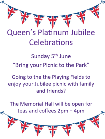 Poster decorated with union flag bunting. Plain text version below.