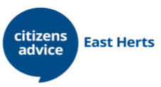 Citizens Advice East Herts logo. The words "Citizens advice" are enclosed in a blue speech bubble